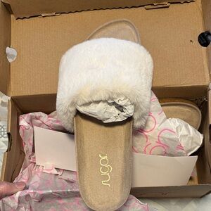 Sugar Women's Cream Furry Slip-ons